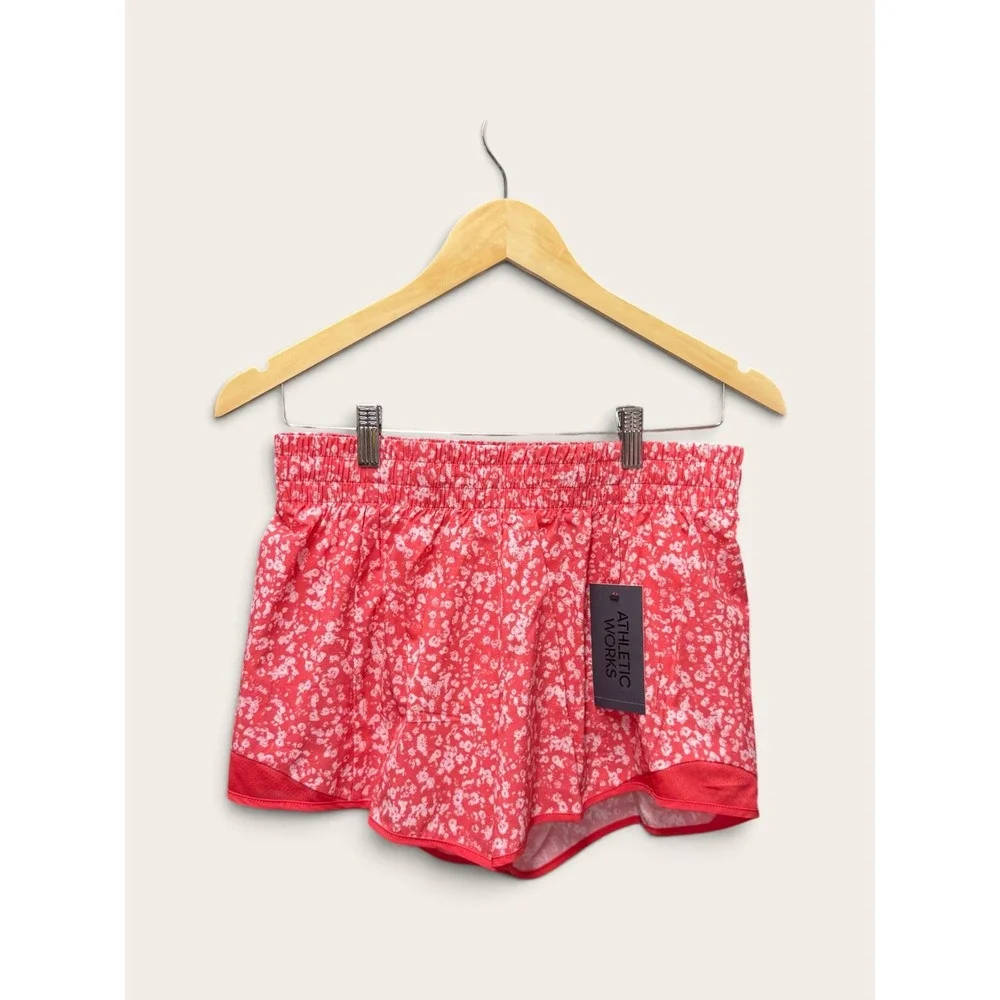 Athletic Works Girls Red Mini Floral Dots AW Run Short XL 14-16 NWT